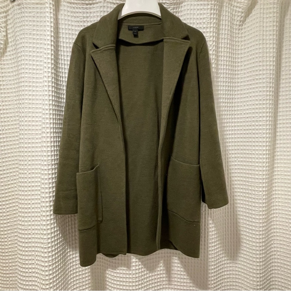 Sz S J. Crew Sophie Olive open front blazer cardigan 100% Merino Wool